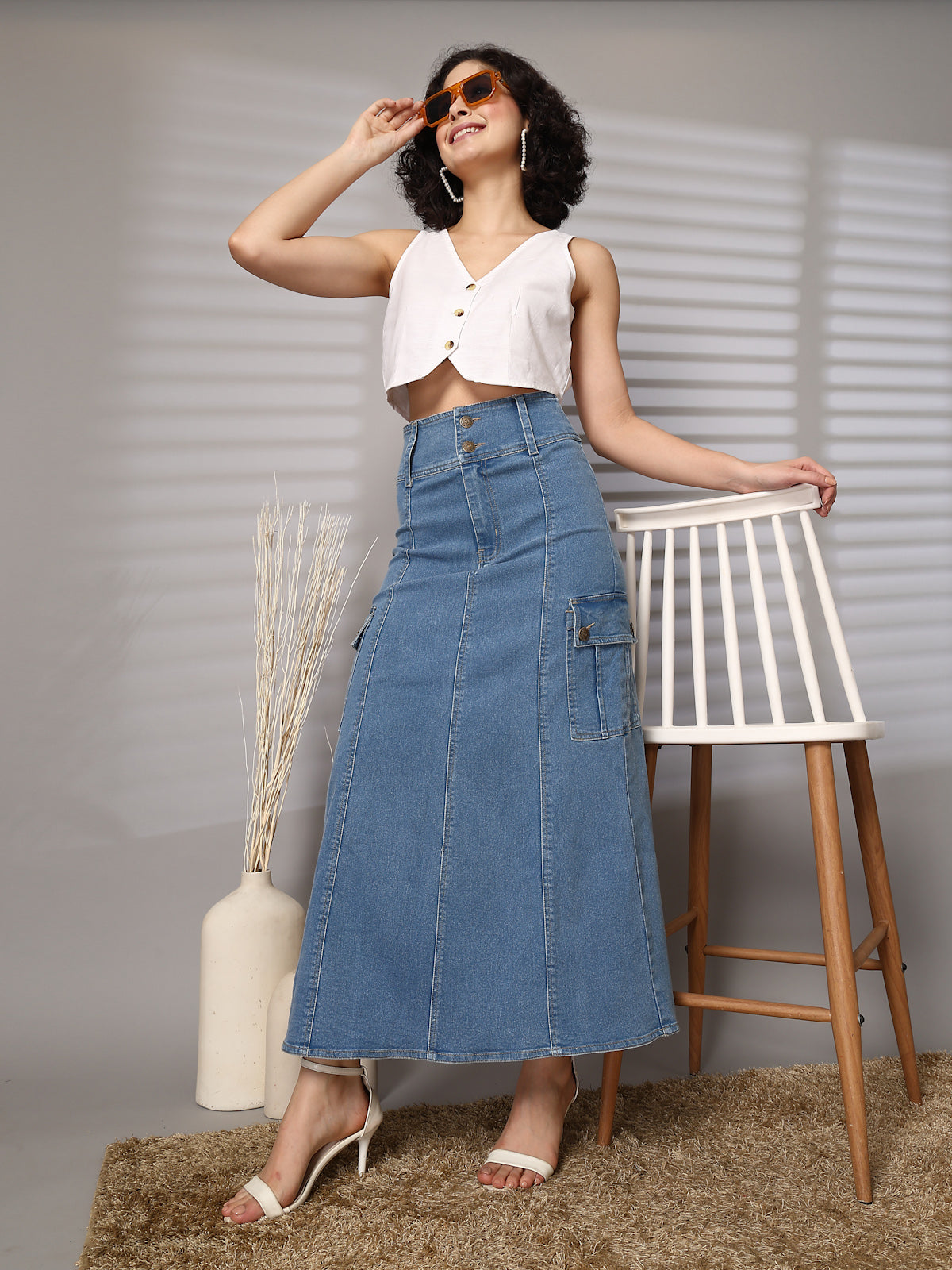 Light Blue Maxi-Length A-Line Skirts