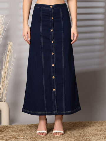 Women Denim Stretchable Midi Skirt