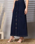 Women Denim Stretchable Midi Skirt