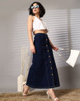 Women Denim Stretchable Midi Skirt