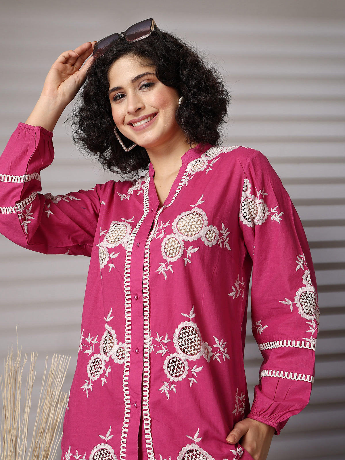 Embroidered Pure Cotton Shirt With Trousers Co-Ords