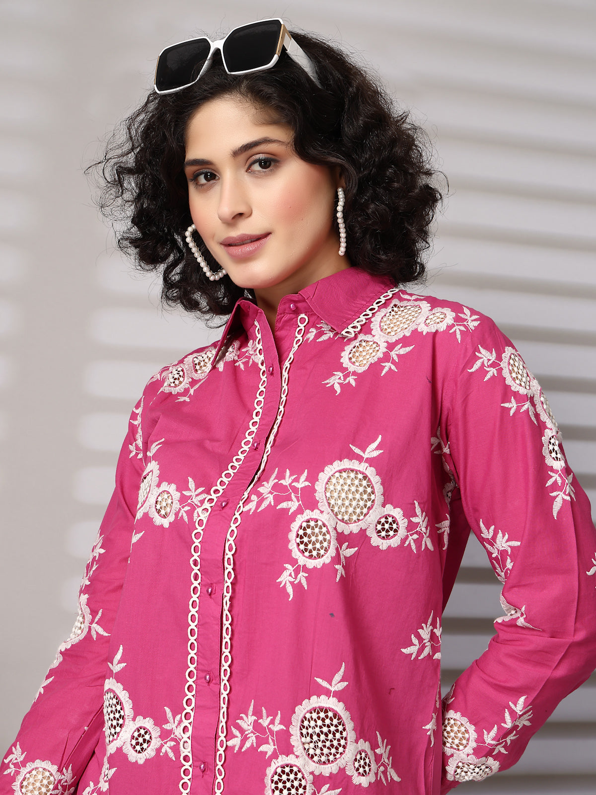 Embroidered Pure Cotton Shirt With Trousers Co-Ords