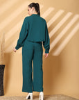 Solid Teal Pure Cotton Shirt With Trousers Co-Ords Sets