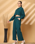 Solid Teal Pure Cotton Shirt With Trousers Co-Ords Sets