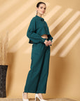 Solid Teal Pure Cotton Shirt With Trousers Co-Ords Sets