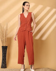 Rust Solid Top With Trousers Co-Ords Sets