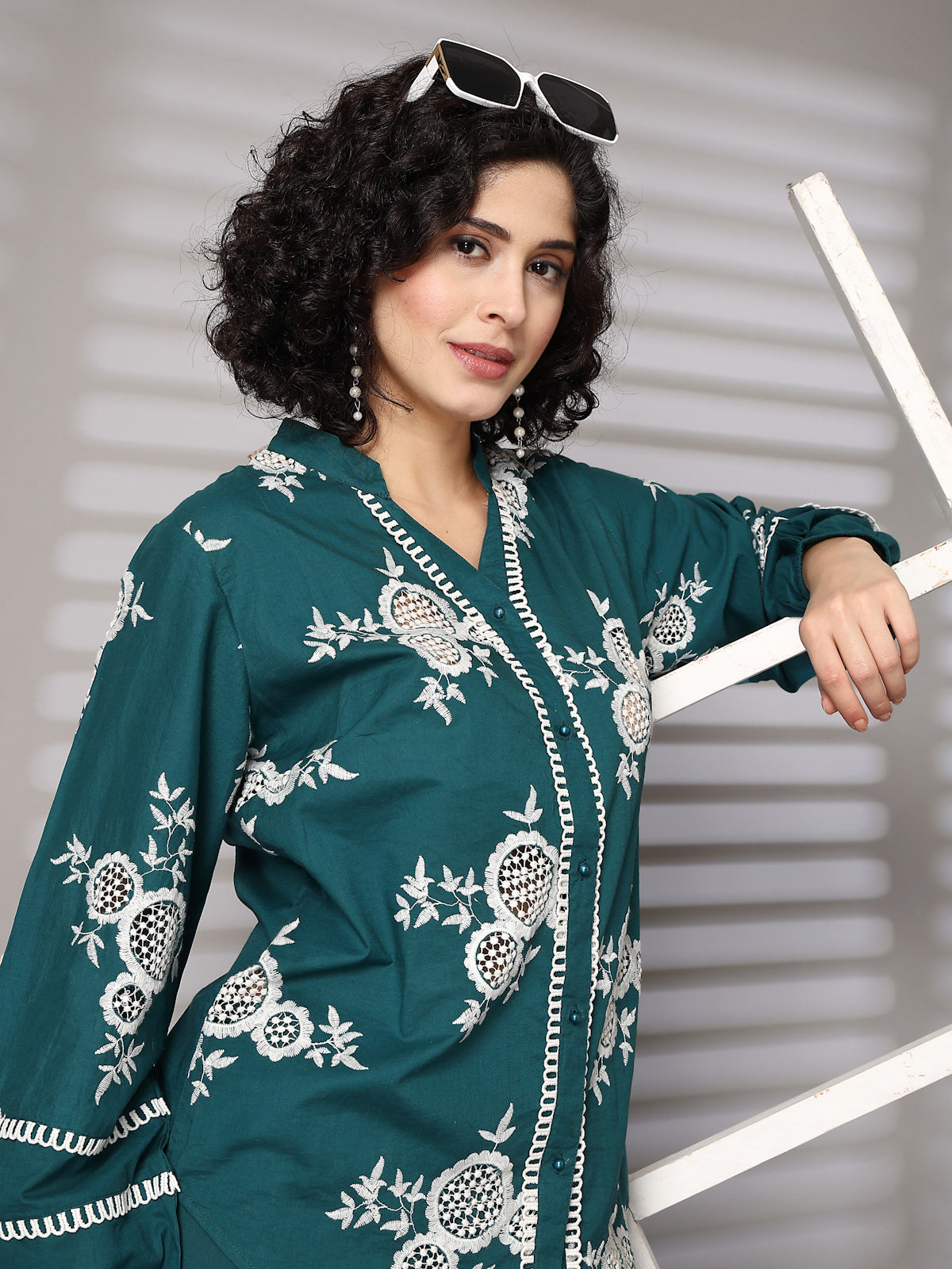 Embroidered Pure Cotton Shirt With Trousers Co-Ords