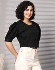 Black collarless Buttoned Top