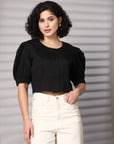 Black collarless Buttoned Top