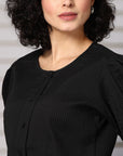 Black collarless Buttoned Top