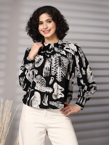 Black Printed Top