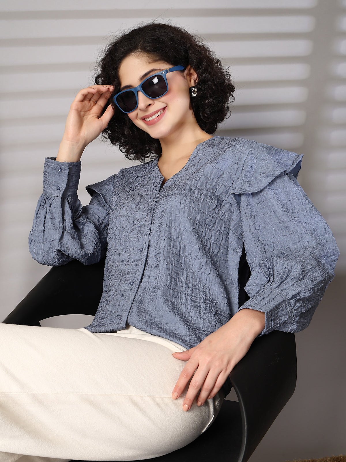 Blue solid opaque Casual shirt