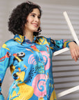 Turquoise Floral Opaque Printed Casual Buttoned Top