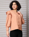 Pink solid opaque Casual Buttoned Top