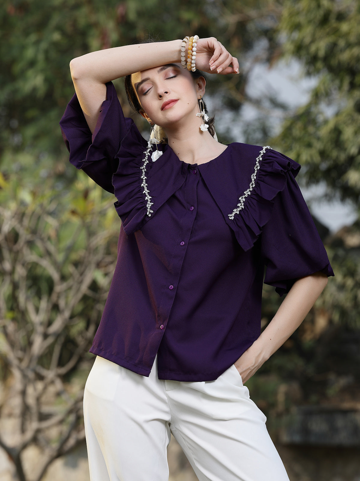 Women Opaque Checked Casual Buttoned Top