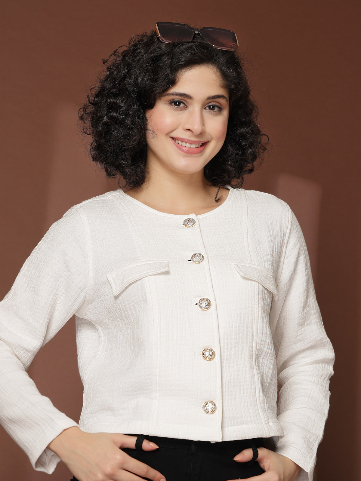 Solid Cream Black Solid Cotton Blazer