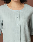 Sea Green collarless Buttoned Top