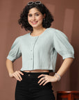 Sea Green collarless Buttoned Top