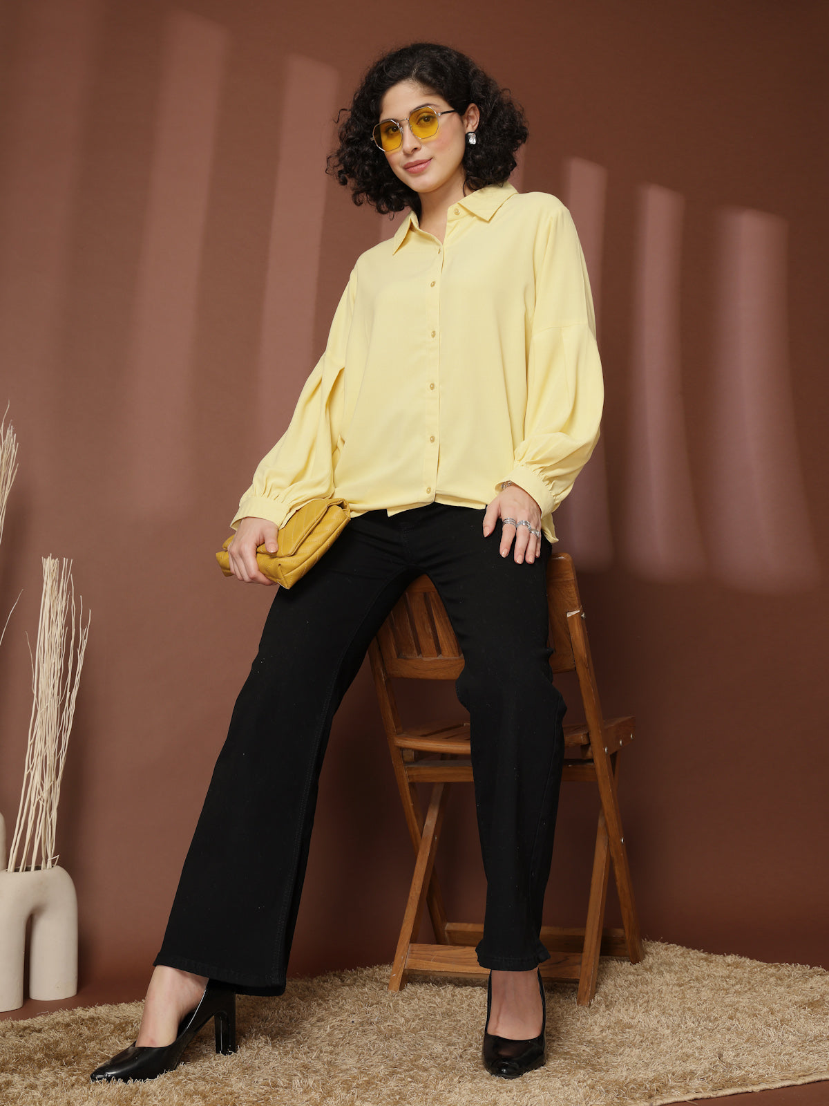 Yellow Solid Casual Shirt