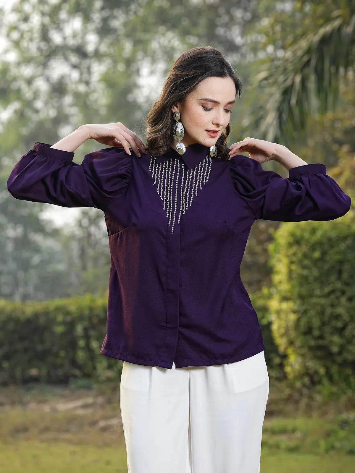 Women Opaque Checked Casual Buttoned Top