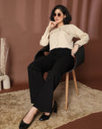 Beige collarless full sleeve Buttoned Top
