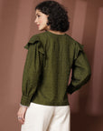 Olive green solid opaque Casual Buttoned Top