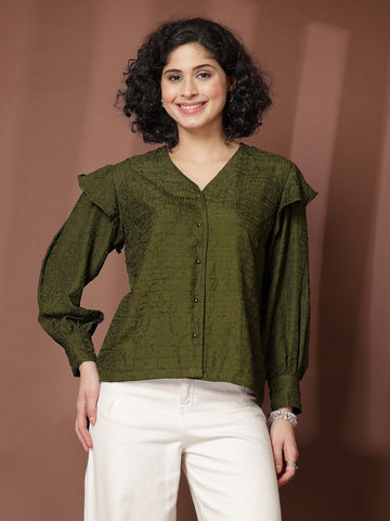 Olive green solid opaque Casual shirt