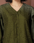 Olive green solid opaque Casual Buttoned Top