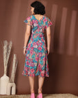 Women Floral Printed Flutter Sleeve A-Line Dress