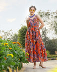 Floral Print Halter Neck Maxi Dress