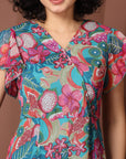 Women Floral Printed Flutter Sleeve A-Line Dress