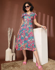 Women Floral Printed Flutter Sleeve A-Line Dress