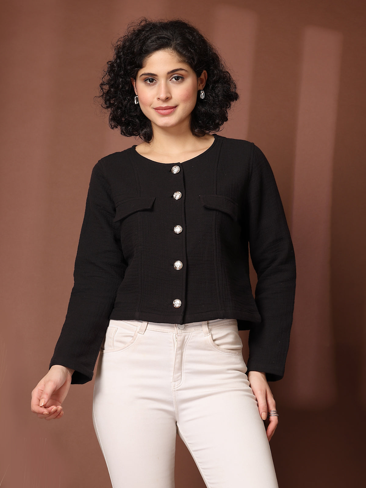 Black Solid Cotton Blazer