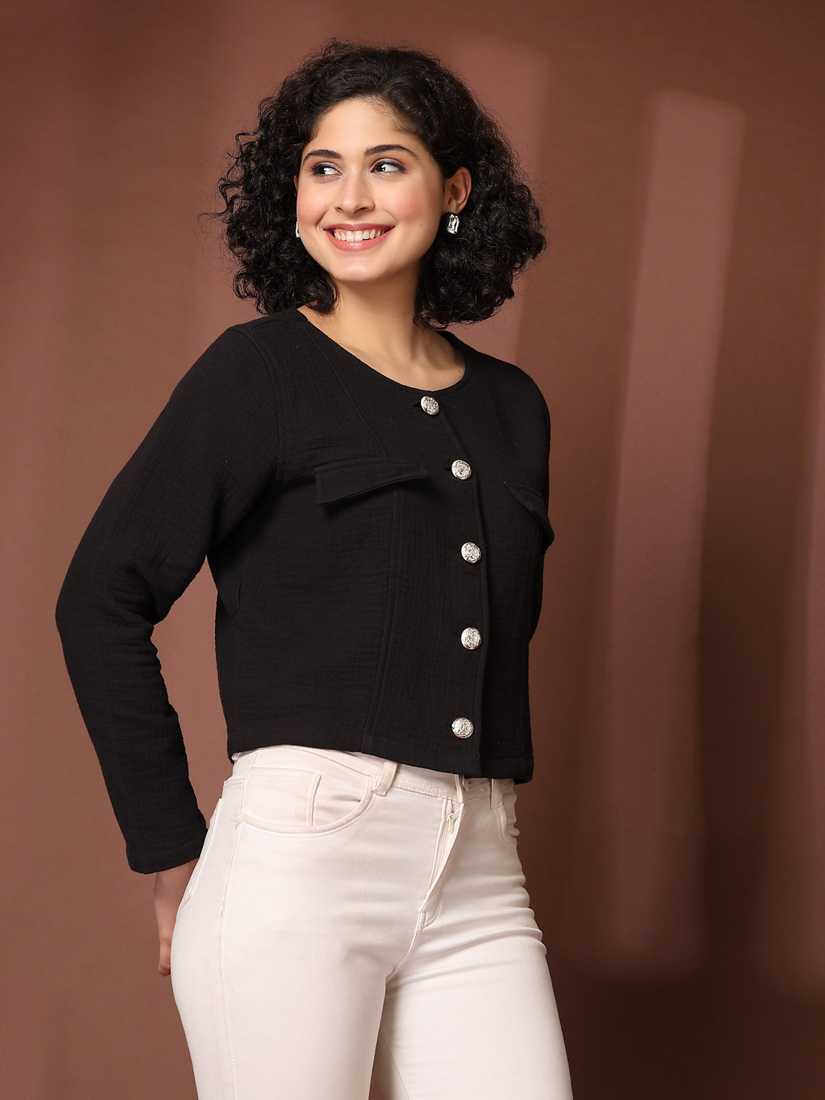 Black Solid Cotton Blazer