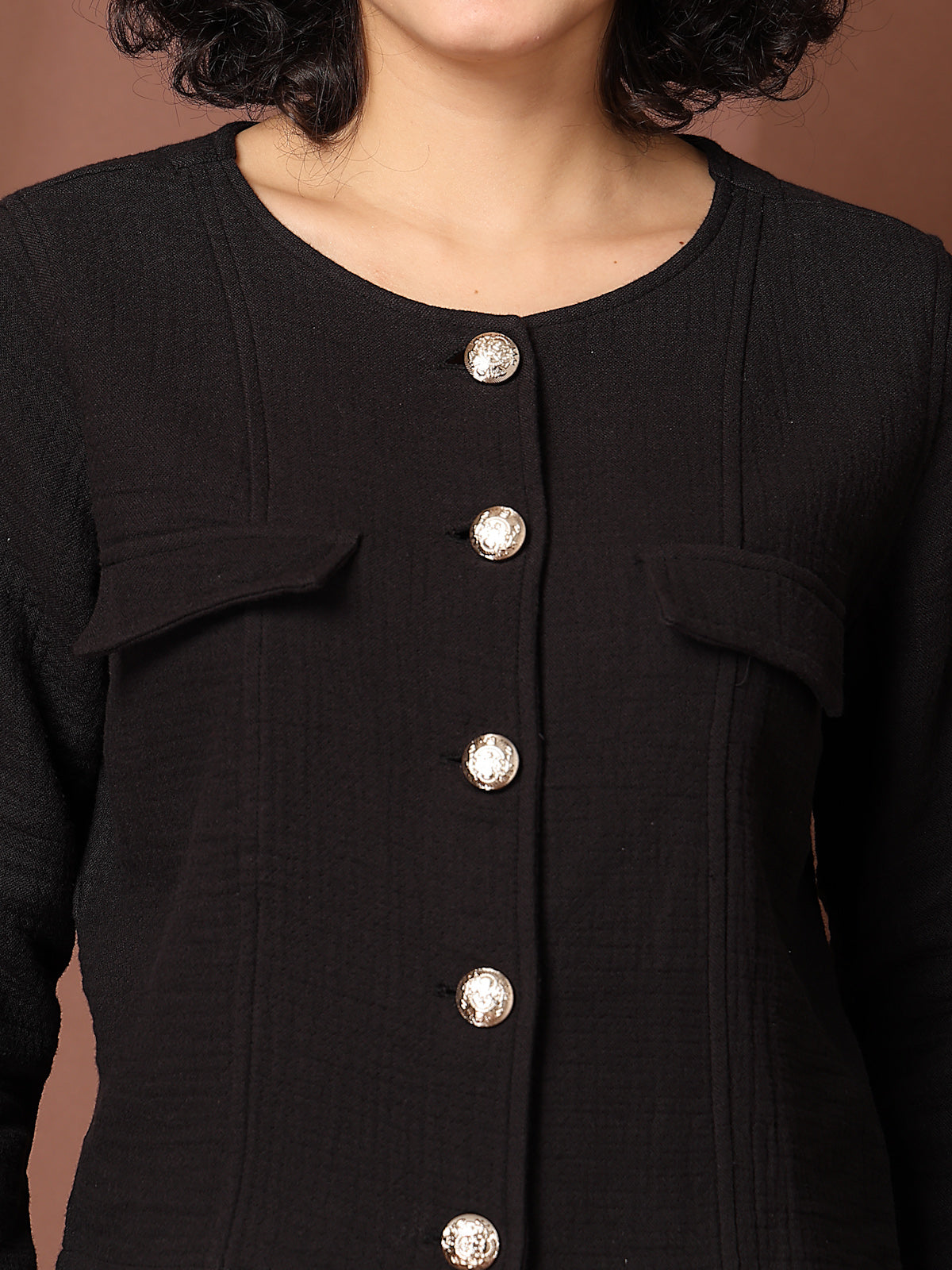 Black Solid Cotton Blazer