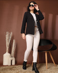 Solid Black Cotton Single-Breasted Blazers