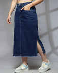 Women Denim Straight A-Line Midi Skirt