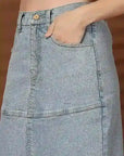 Solid Denim Round Neck Top With Skirt Co-Ords Set