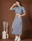 Solid Blue Shirt With Skirt Co-Ords Set