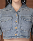 Solid Blue Shirt With Skirt Co-Ords Set