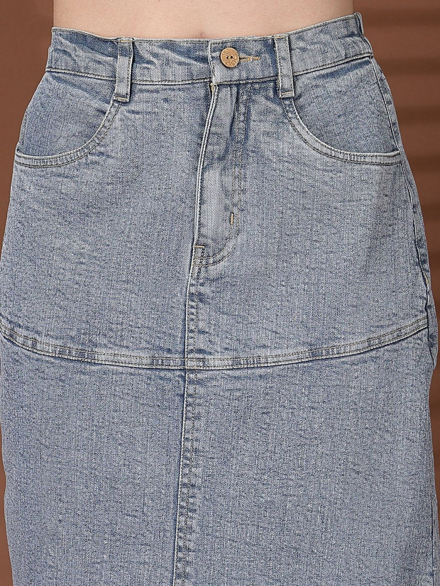 Solid Blue Shirt With Skirt Co-Ords Set