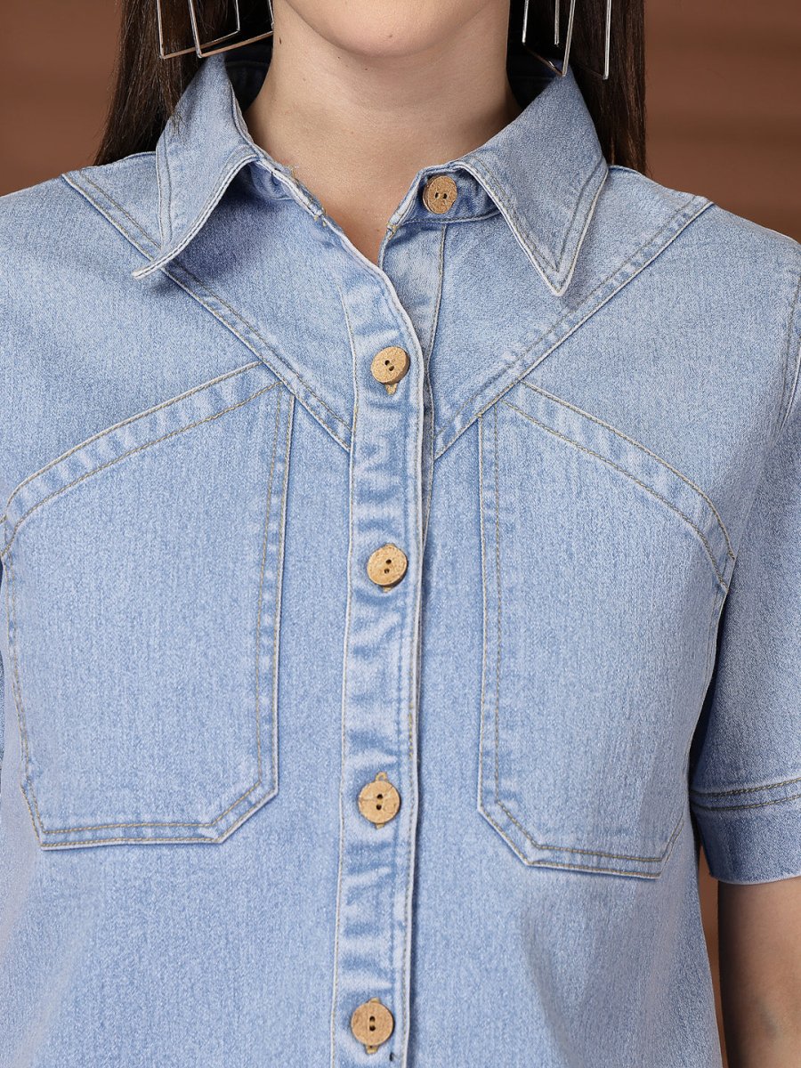 Light Blue Solid Shirt With Shorts Co-Ords Set