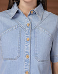 Light Blue Solid Shirt With Shorts Co-Ords Set