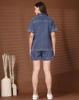 Blue Solid Shirt With Shorts Co-Ords Set