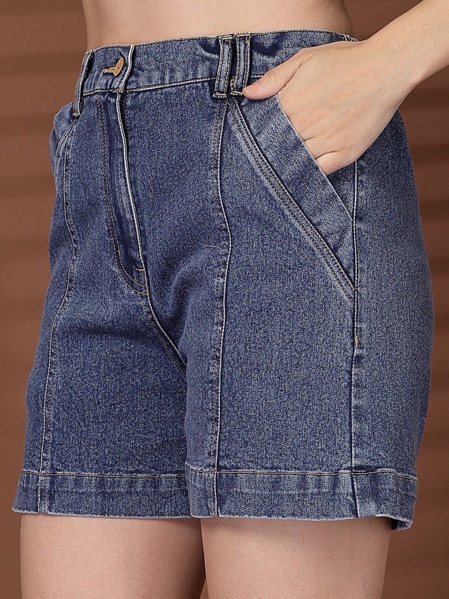 Blue Solid Shirt With Shorts Co-Ords Set