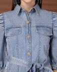 Light Blue Solid Shirt Collar Dress