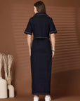 Solid Shirt collar Top With Skirt Co-Ords Set