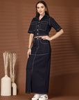 Solid Shirt collar Top With Skirt Co-Ords Set