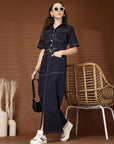Solid Shirt collar Top With Skirt Co-Ords Set