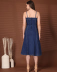Solid Blue Fit & Flare Shoulder Straps Dress